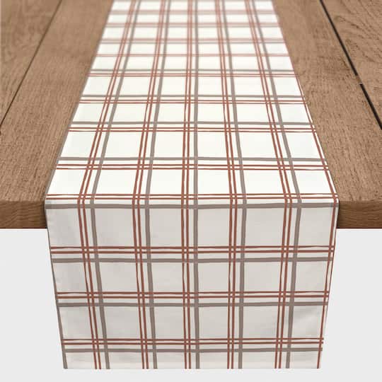 72" White & Red Holiday Plaid Cotton Twill Runner